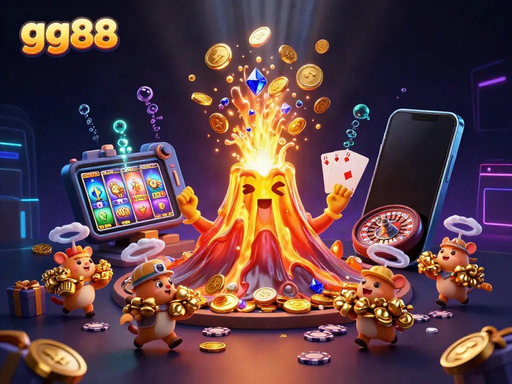Engage in exciting gaming at gg88 with a vibrant 3D scene showcasing treasure and thrilling casino elements.